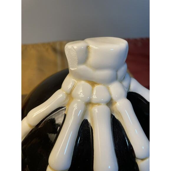 Halloween Ceramic Black & Orange Skeleton Hand Covered Serving Plate, Read All - Picture 10 of 10